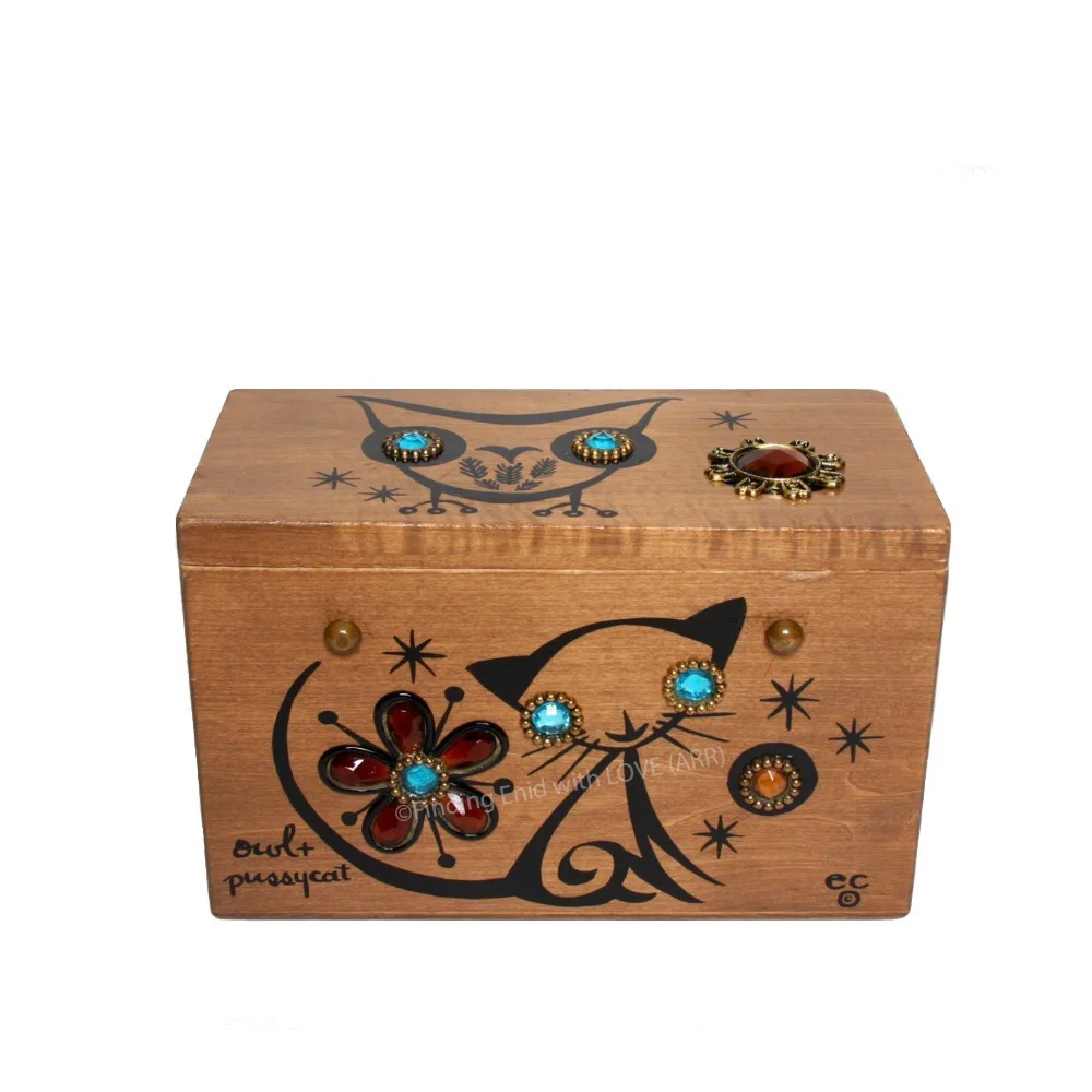 Finding Enid with LOVE - Owl + Pussy Cat (black, aqua eyes) Casket